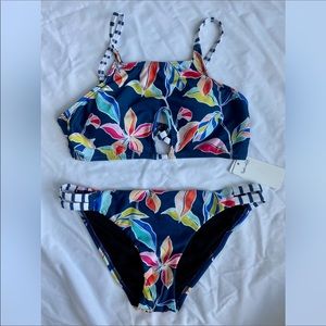 Splendid floral and striped halter top bikini